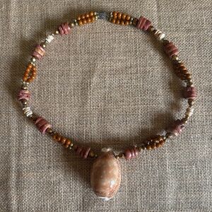 Boho Cowrie Shell Beaded Necklace Handmade Box Clasp ~24”